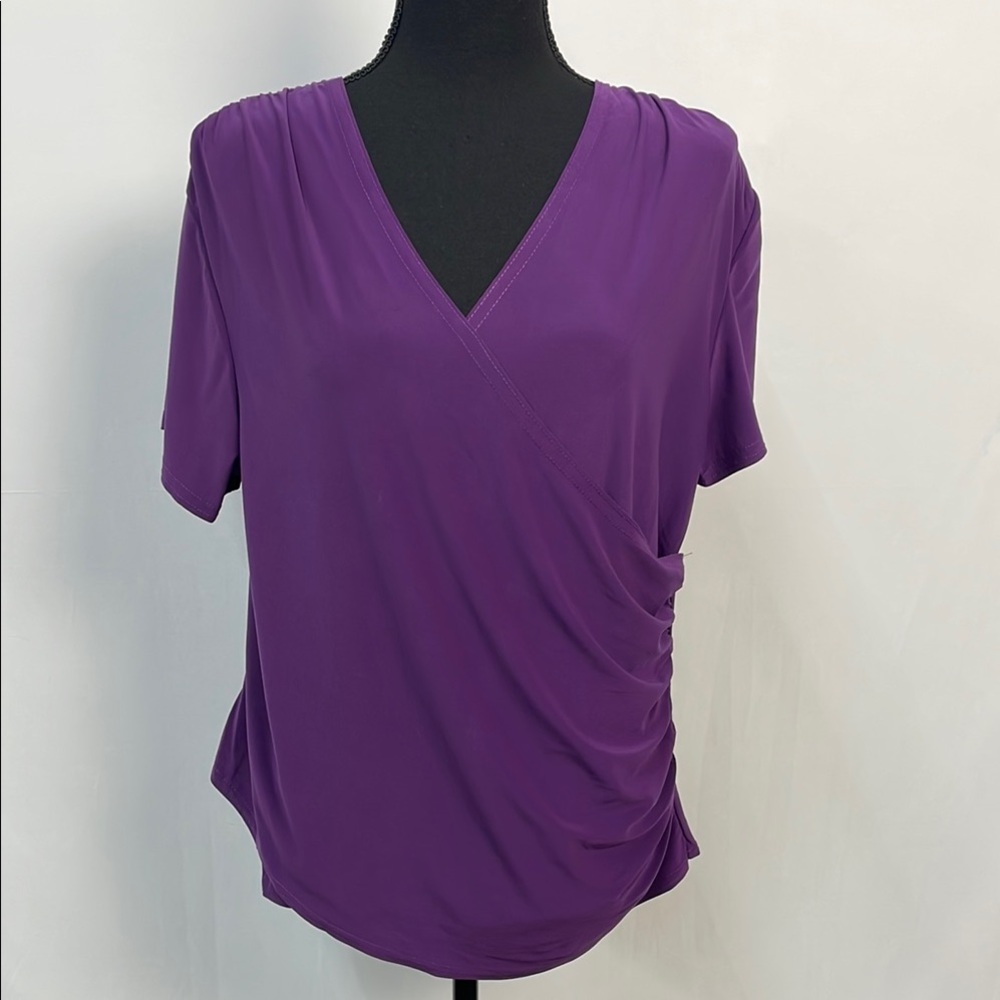 Scott Taylor Wrap Style Elegant Purple Women's Top, Liquid Knit, Size XL